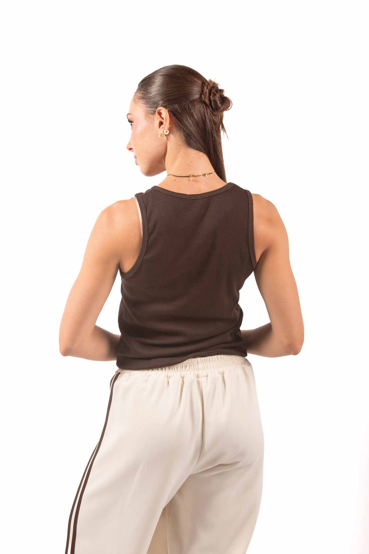 Top Canotta a Costine Cioccolato donna Miss love - 2