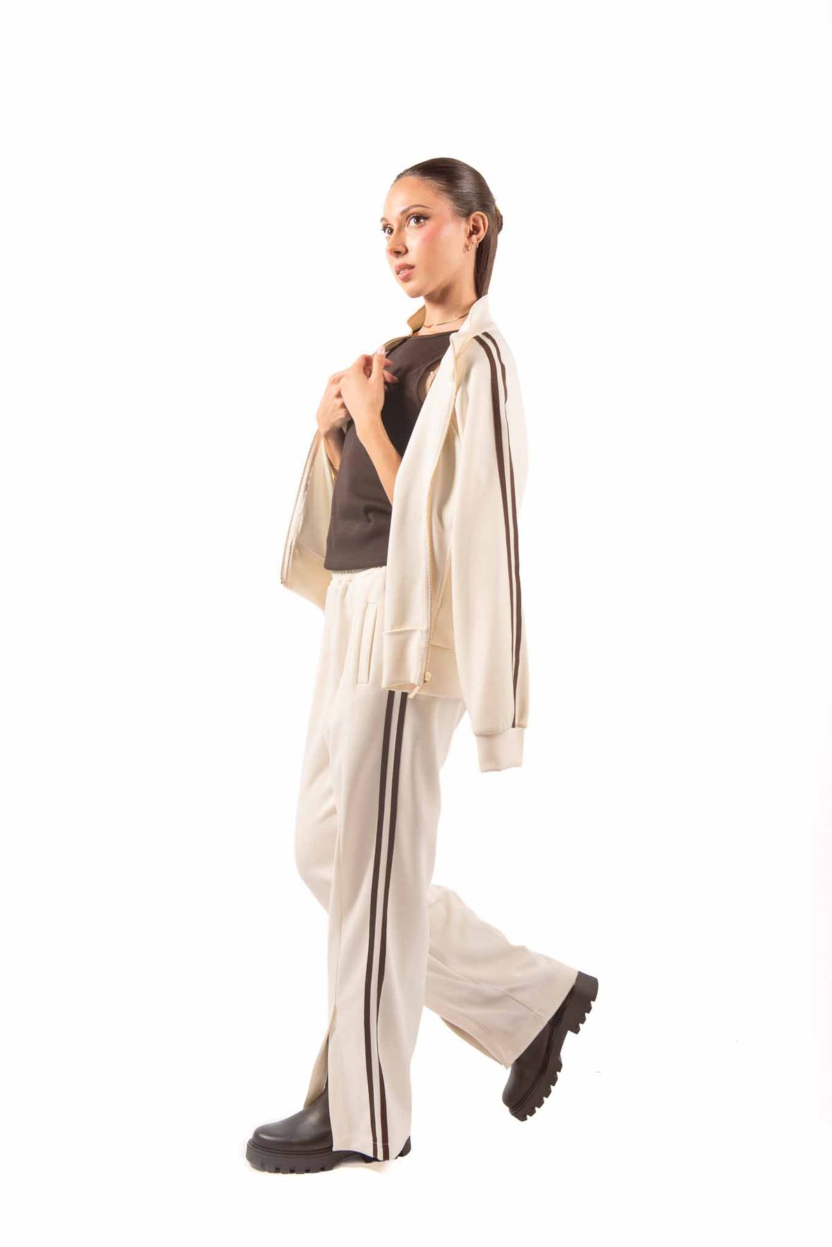 Pantaloni Jogger Panna con Bande Marroni donna Miss love - 4