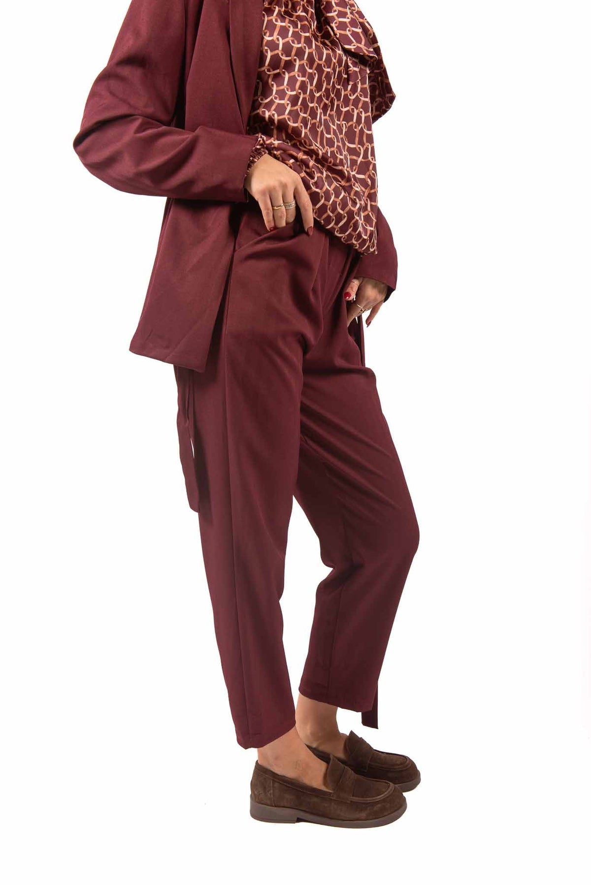 Pantaloni Chino Bordeaux con Cintura donna Miss love - 2