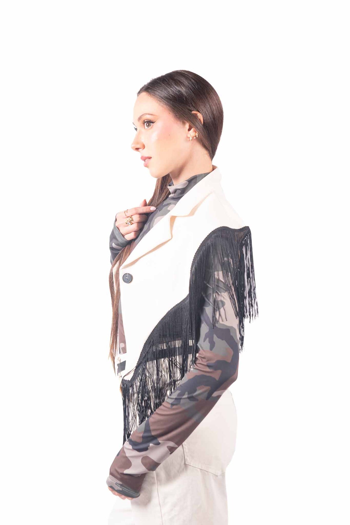 Top Giacca Panna con Frange donna Tensione in - 2