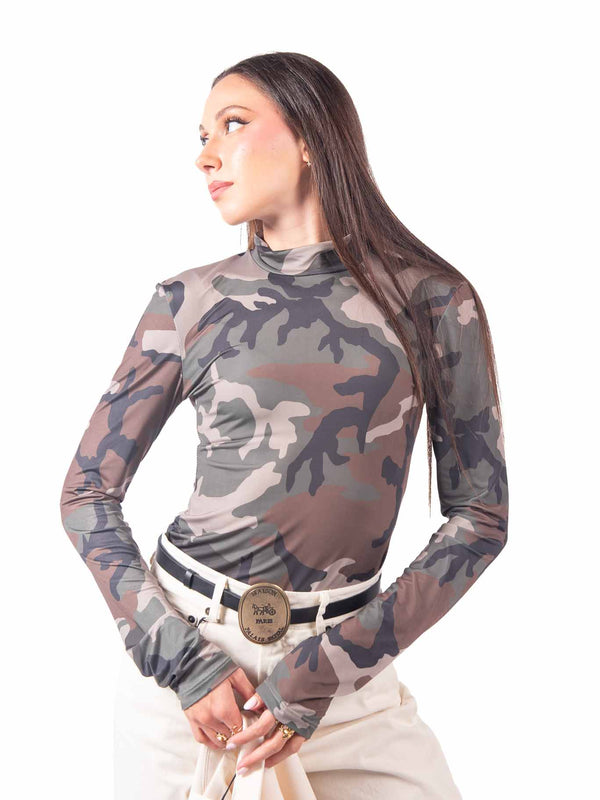 Maglia Maniche Lunghe in Jersey Militare da donna Tensione in