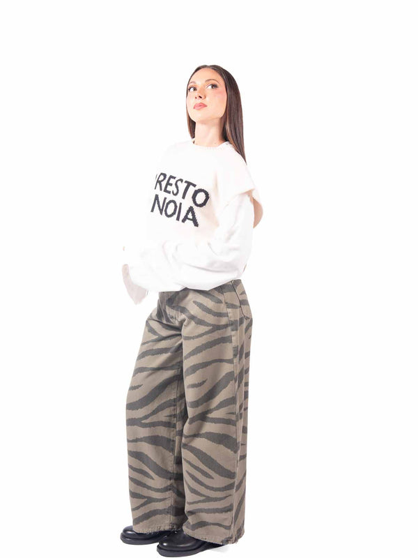 Jeans Barrel Fit Zebrato Verde Militare da donna Tensione in