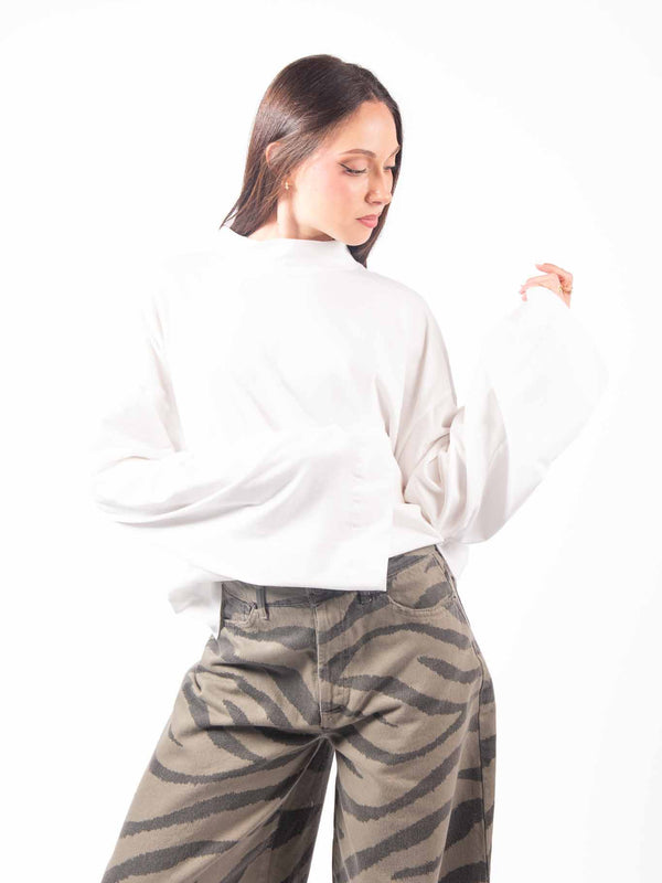 Maglia Bianca in Cotone con Collo Alto da donna Tensione in