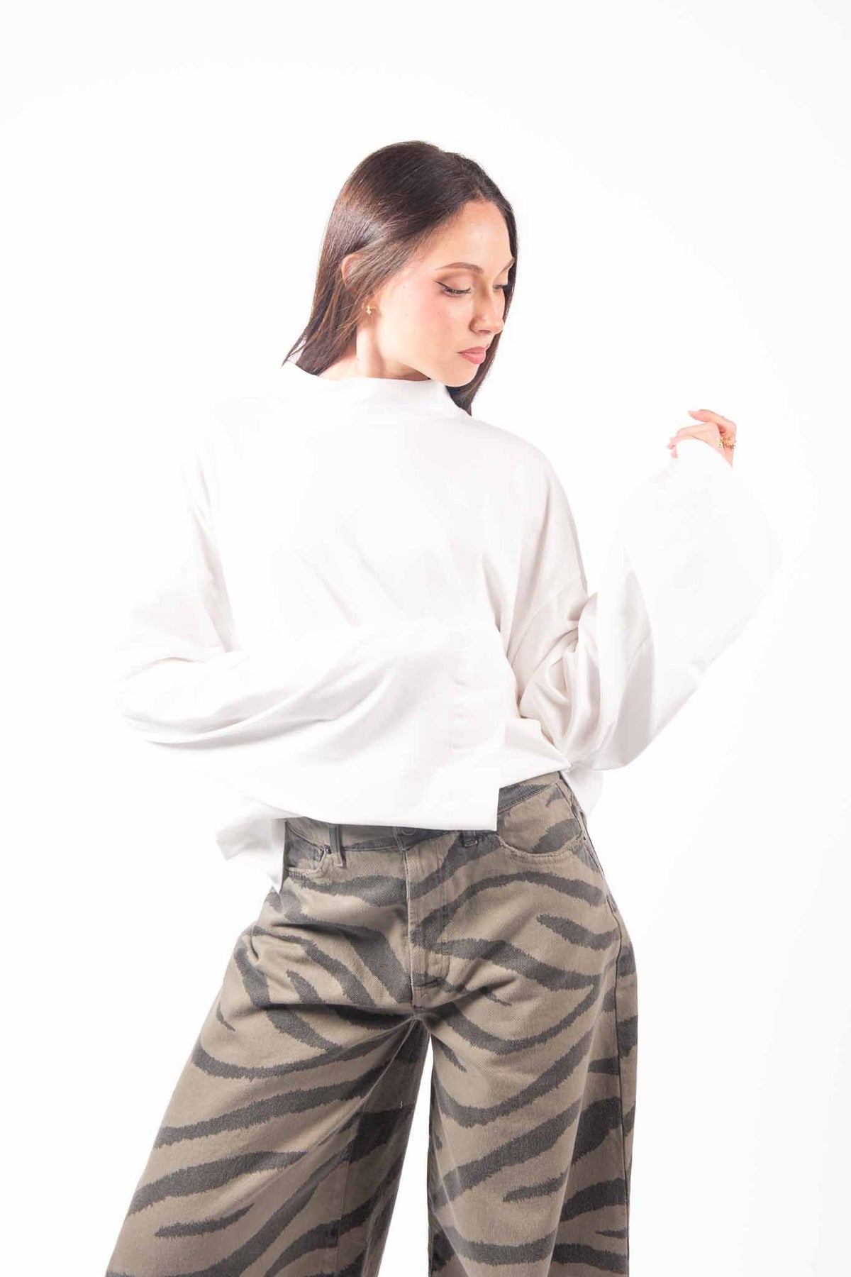 Maglia Bianca in Cotone con Collo Alto donna Tensione in - 1