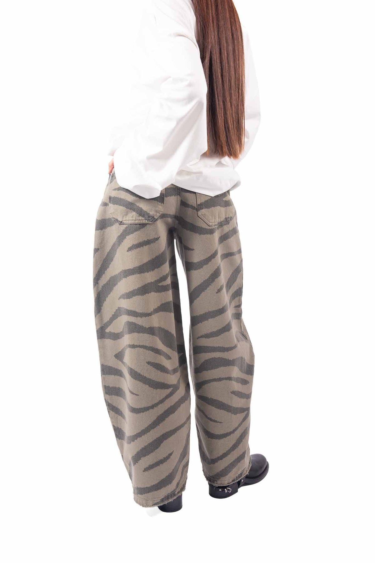 Jeans Barrel Fit Zebrato Verde Militare donna Tensione in - 5