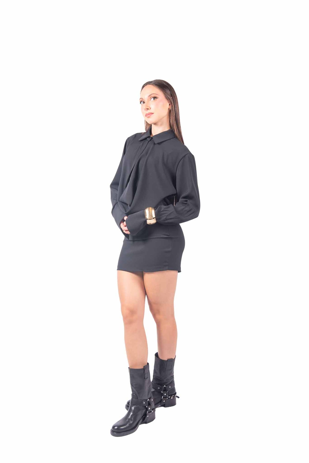 Abito Corto Nero con Colletto e Bracciale donna Tensione in - 6