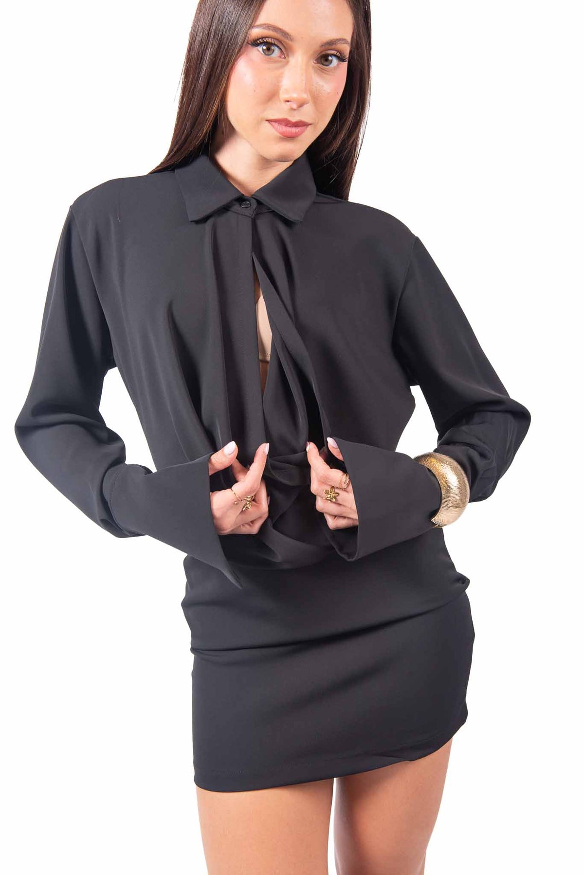 Abito Corto Nero con Colletto e Bracciale donna Tensione in - 1
