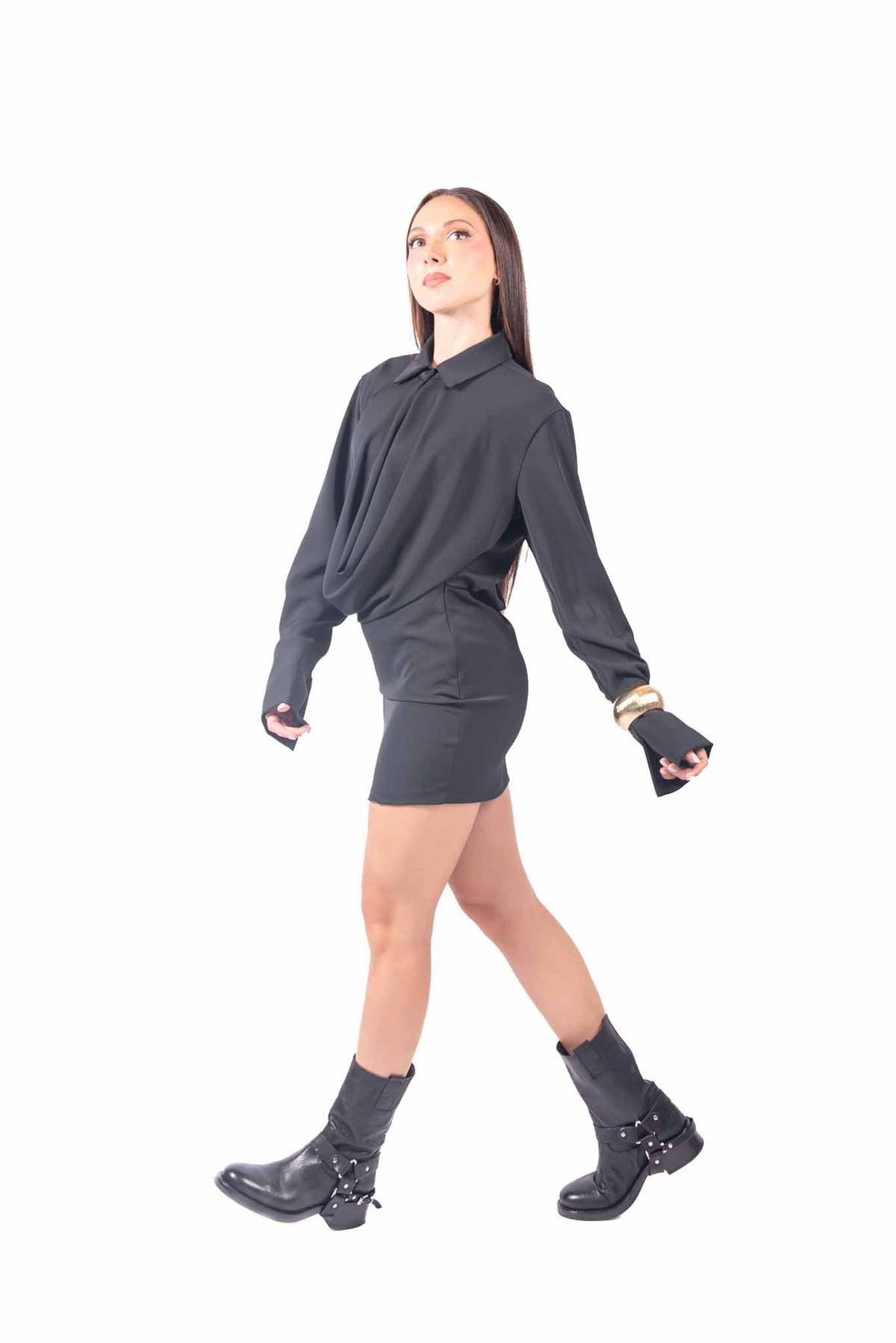 Abito Corto Nero con Colletto e Bracciale donna Tensione in - 4