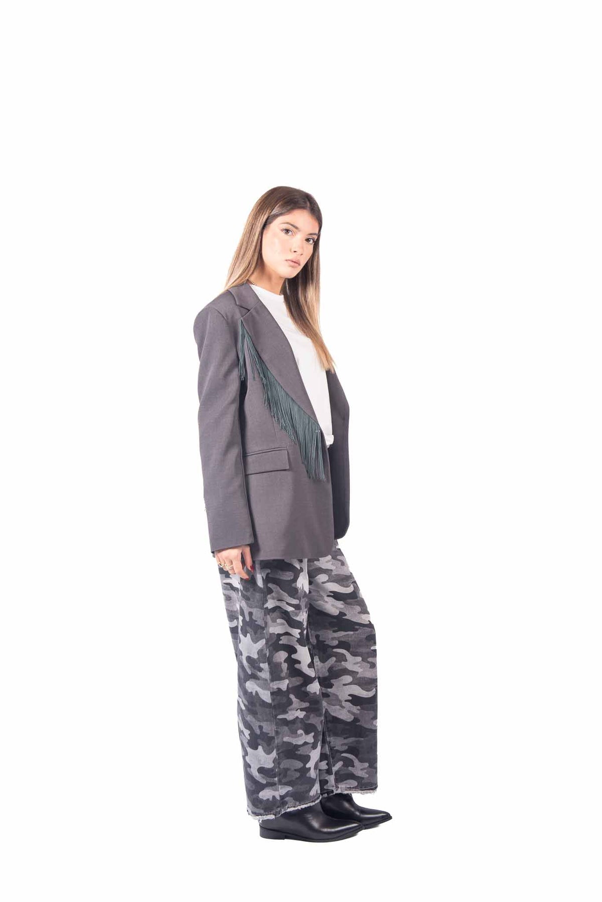 Blazer Sartoriale Grigio con Frange sul Revers donna Tensione in - 4