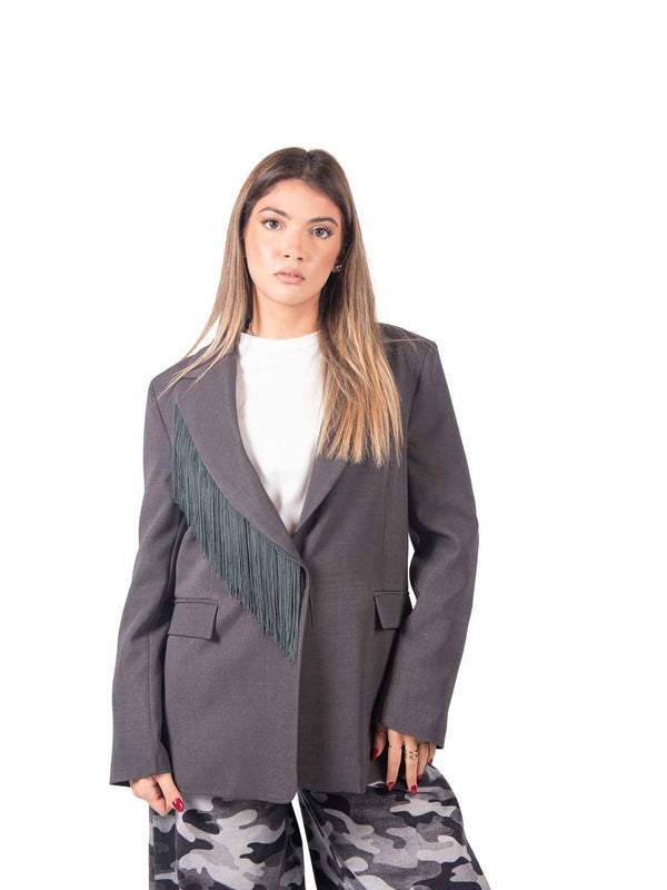 Blazer Sartoriale Grigio con Frange sul Revers da donna Tensione in