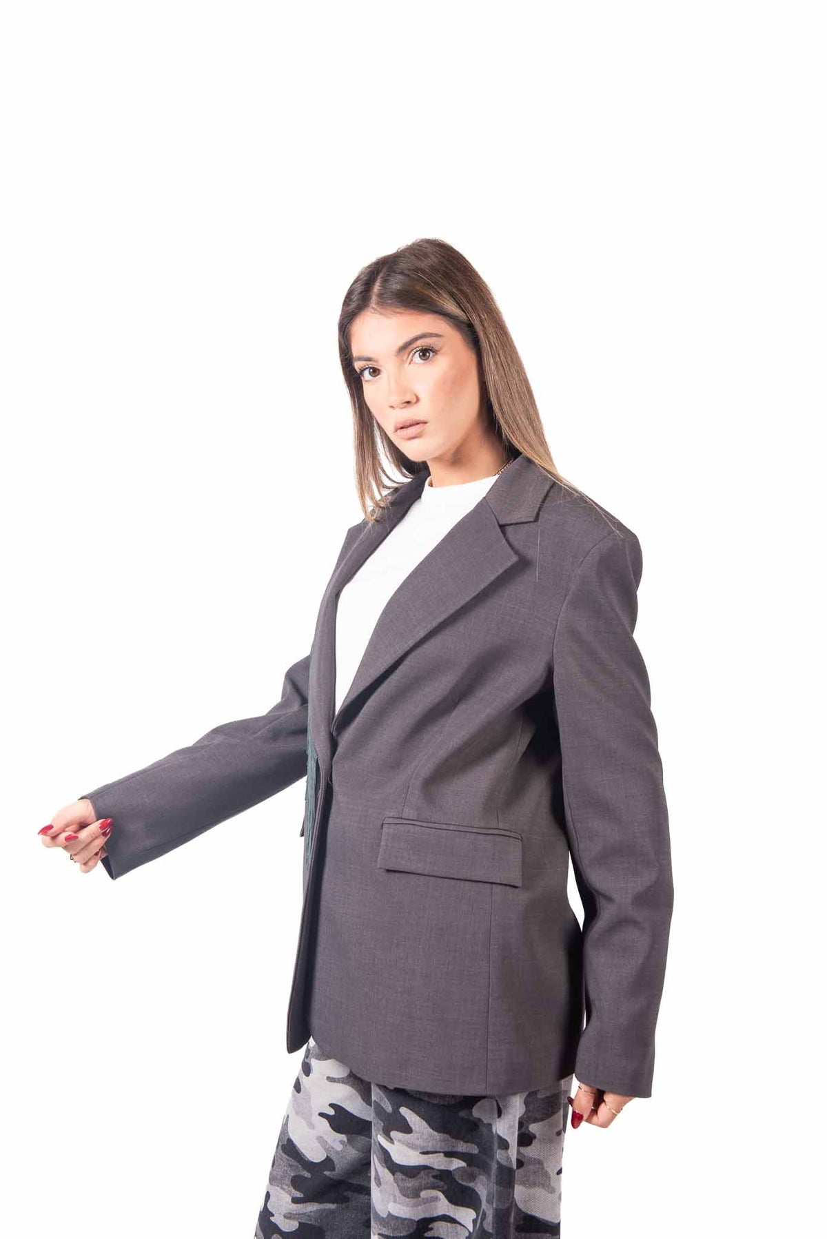 Blazer Sartoriale Grigio con Frange sul Revers donna Tensione in - 3