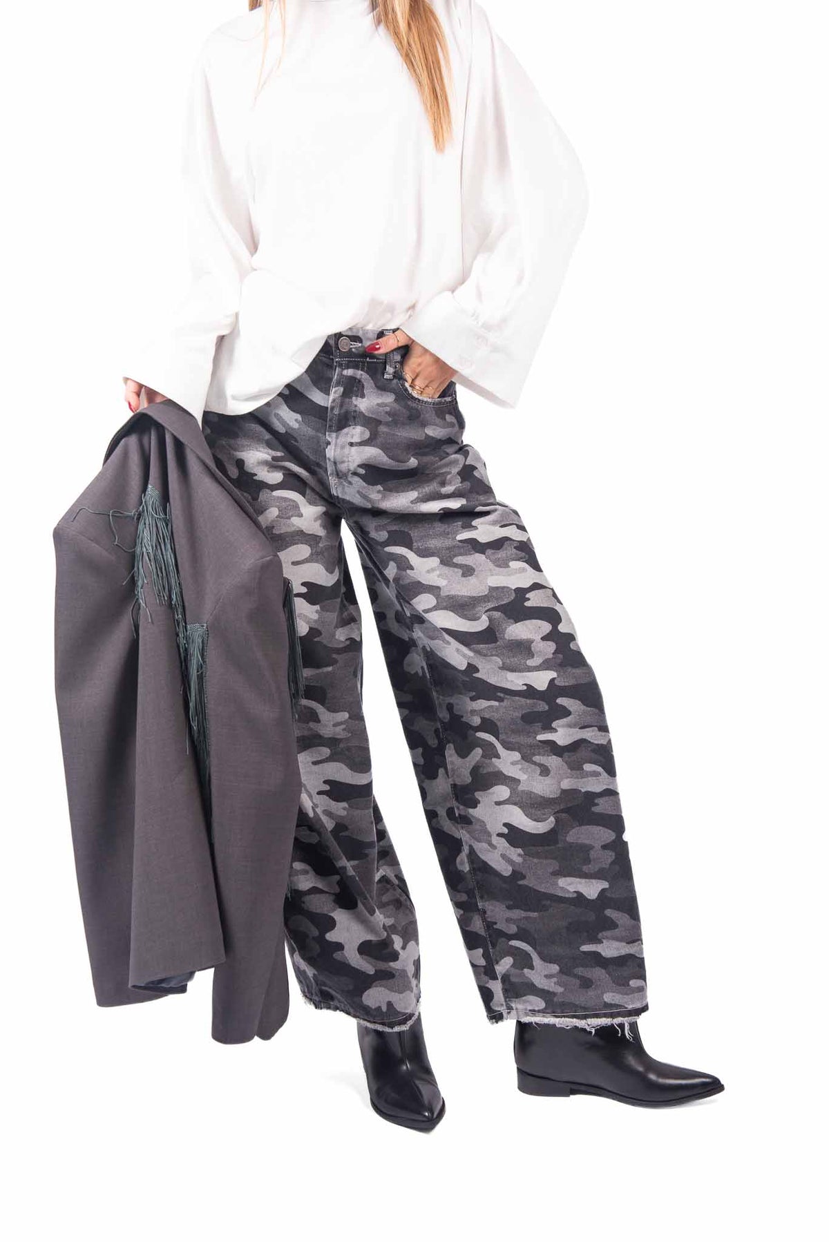 Jeans Barrel Fit Maculato Grigio donna Tensione in - 3