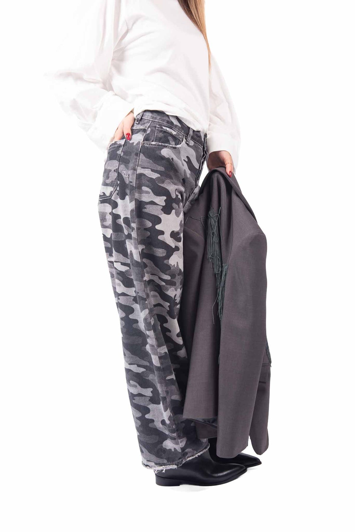 Jeans Barrel Fit Maculato Grigio donna Tensione in - 4