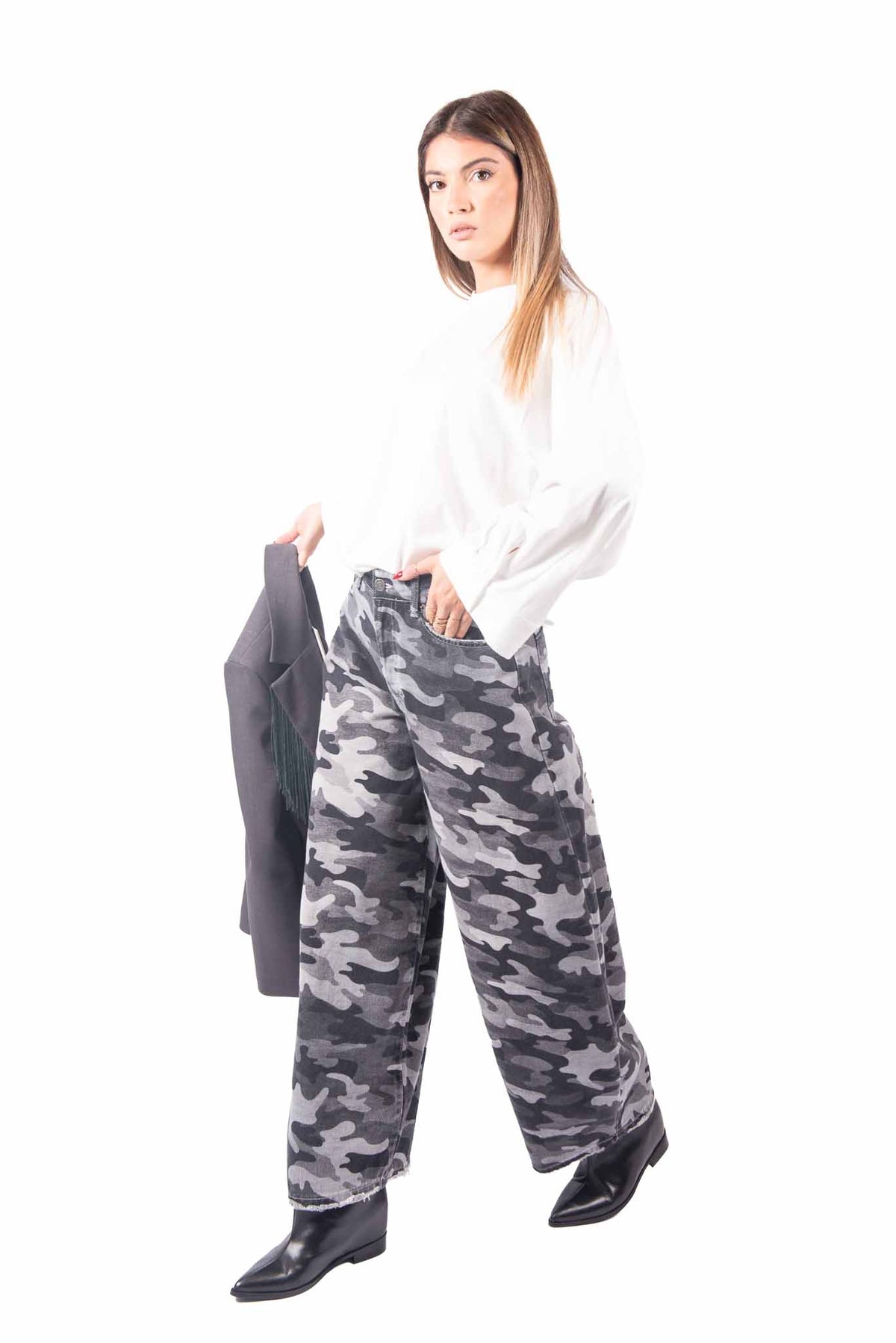 Jeans Barrel Fit Maculato Grigio donna Tensione in - 2