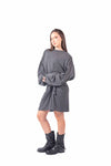 Abito Corto in Jersey Grigio con Nodo in Vita donna Tensione in - 6