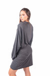 Abito Corto in Jersey Grigio con Nodo in Vita donna Tensione in - 5