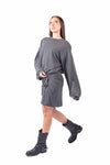 Abito Corto in Jersey Grigio con Nodo in Vita donna Tensione in - 4