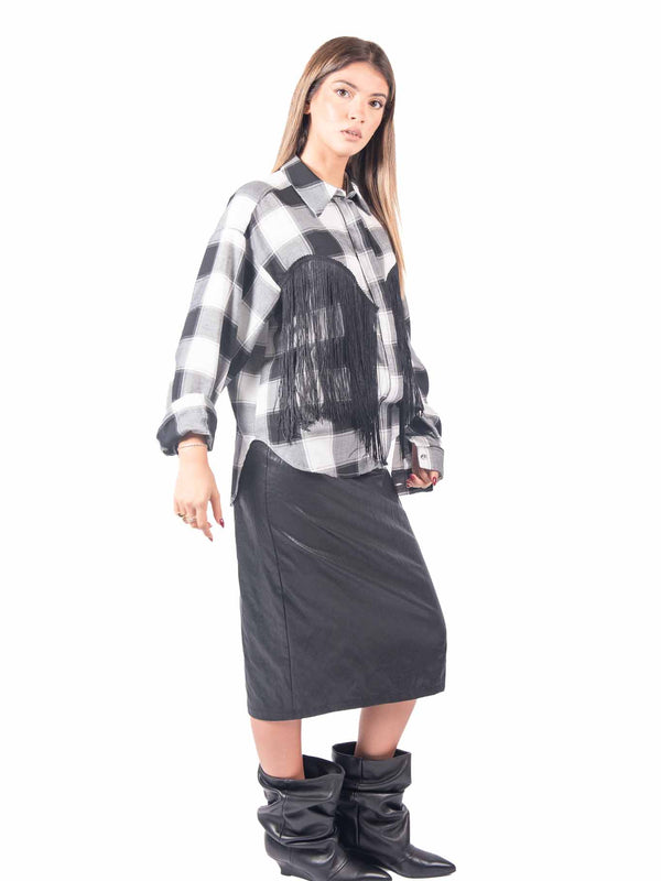 Gonna Longuette Nera in Ecopelle da donna Tensione in