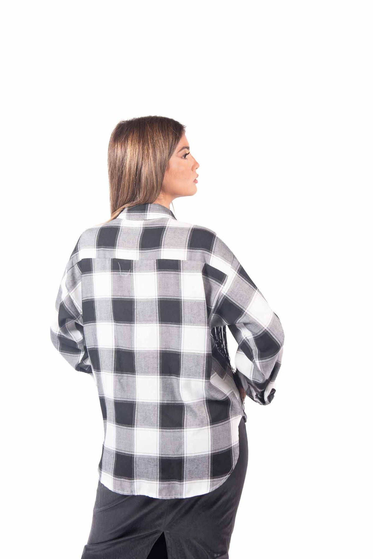 Camicia A Quadri Bianco/Nero con Frange donna Tensione in - 2