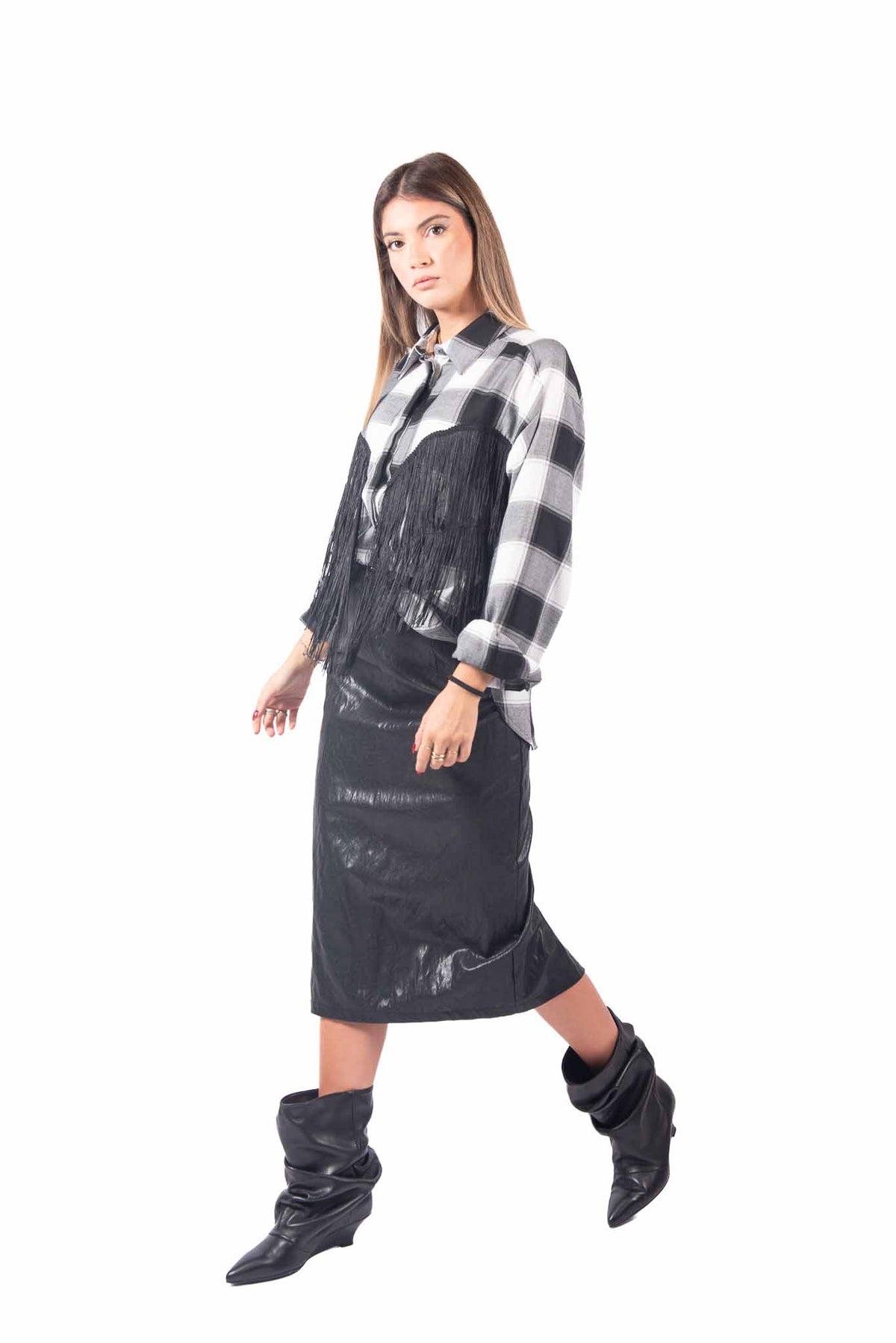 Gonna Longuette Nera in Ecopelle donna Tensione in - 5