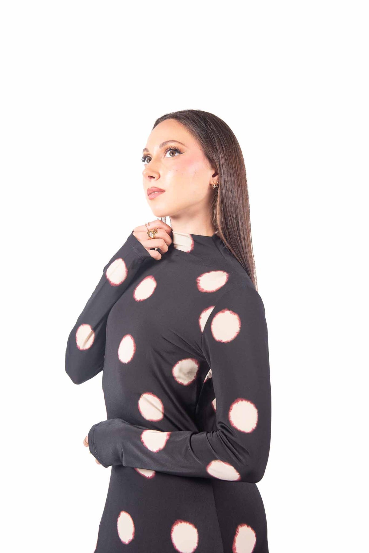 Abito Lungo in Jersey Nero a Pois donna Tensione in - 5