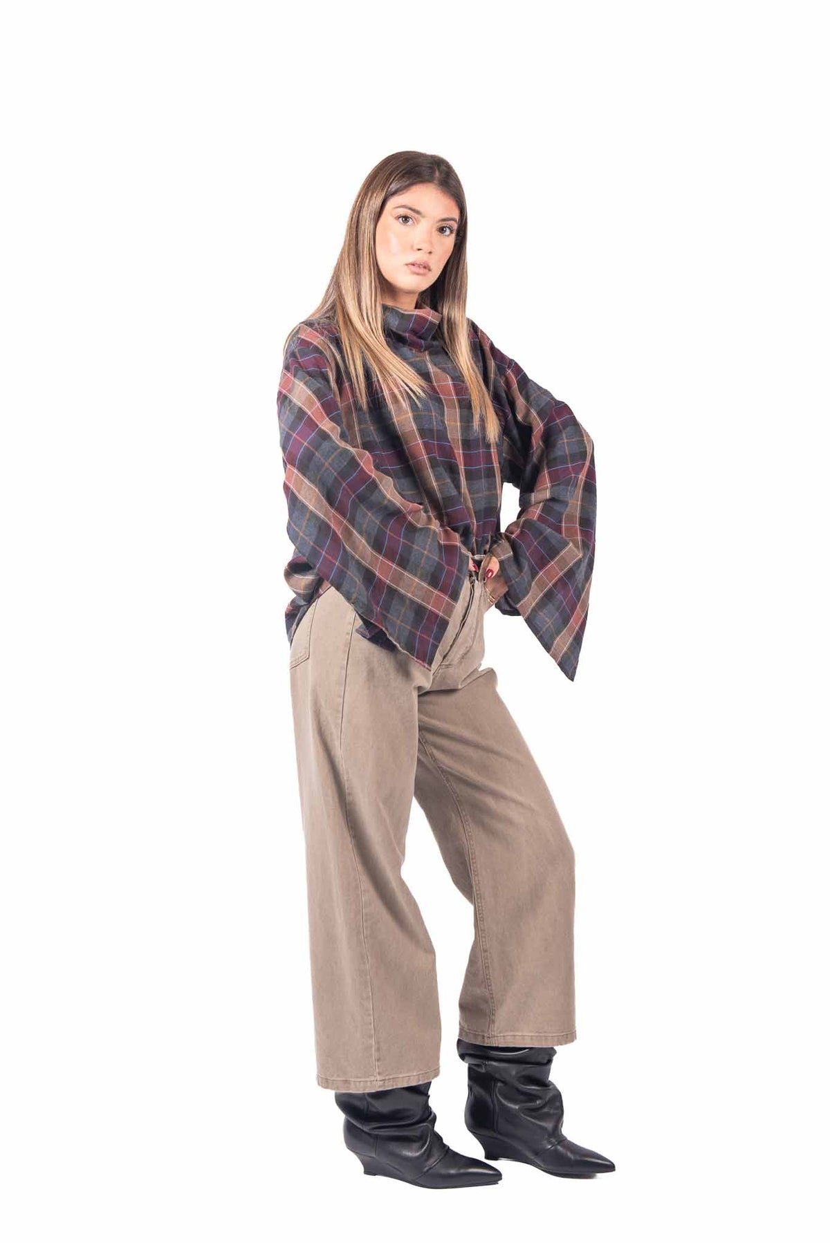 Jeans Wide Leg Sabbia con Cintura donna Tensione in - 3