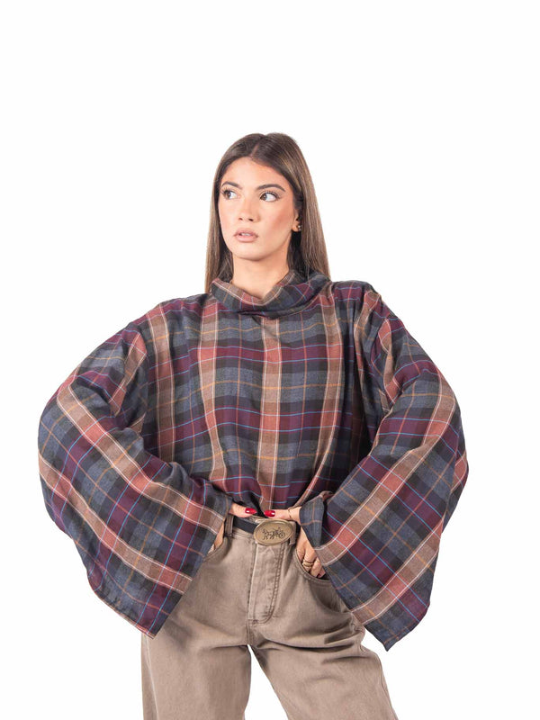 Blusa a Quadri con Manica Ampia da donna Tensione in