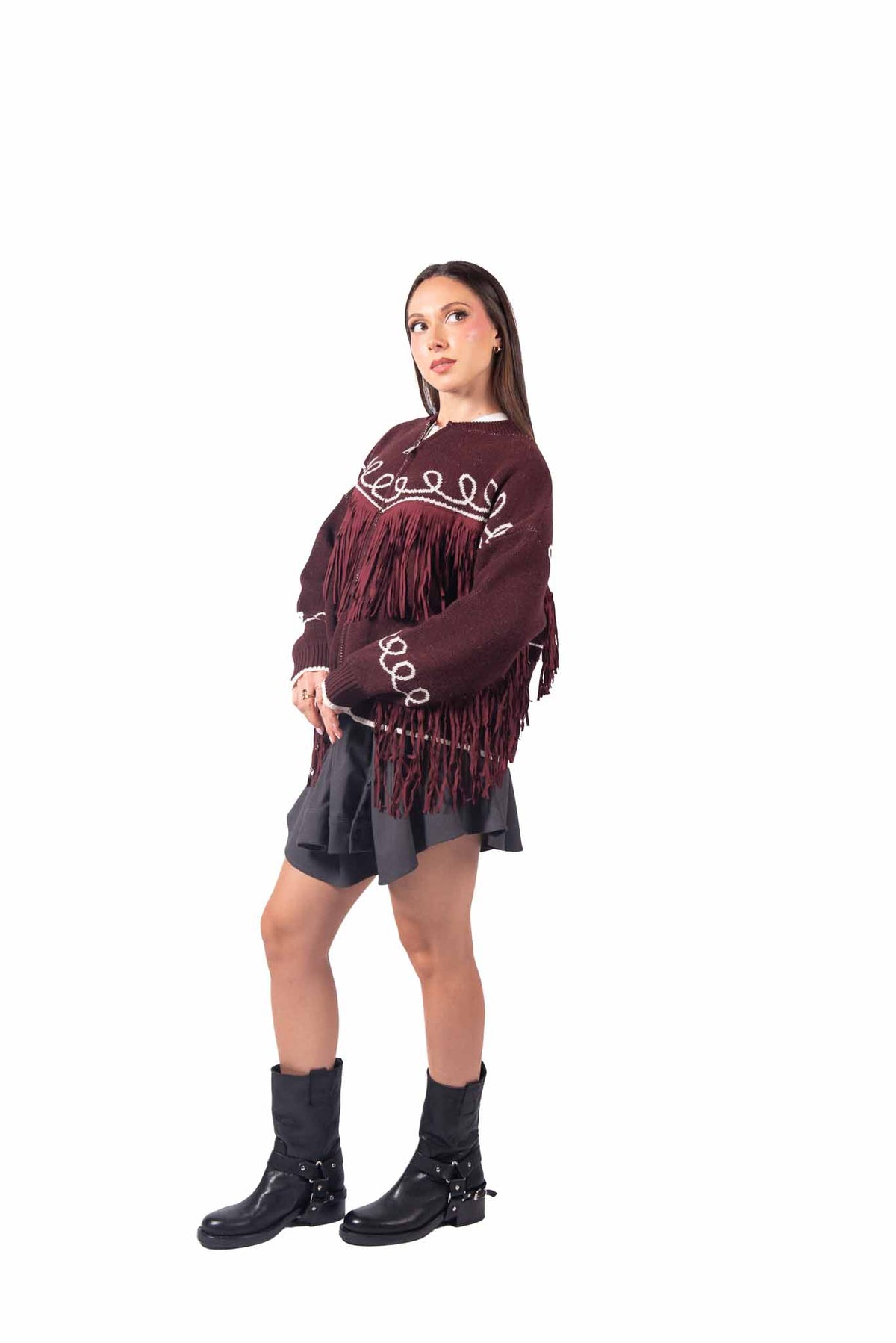Bomber Tricot Bordeaux con Frange donna Tensione in - 2
