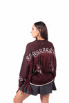 Bomber Tricot Bordeaux con Frange donna Tensione in - 3
