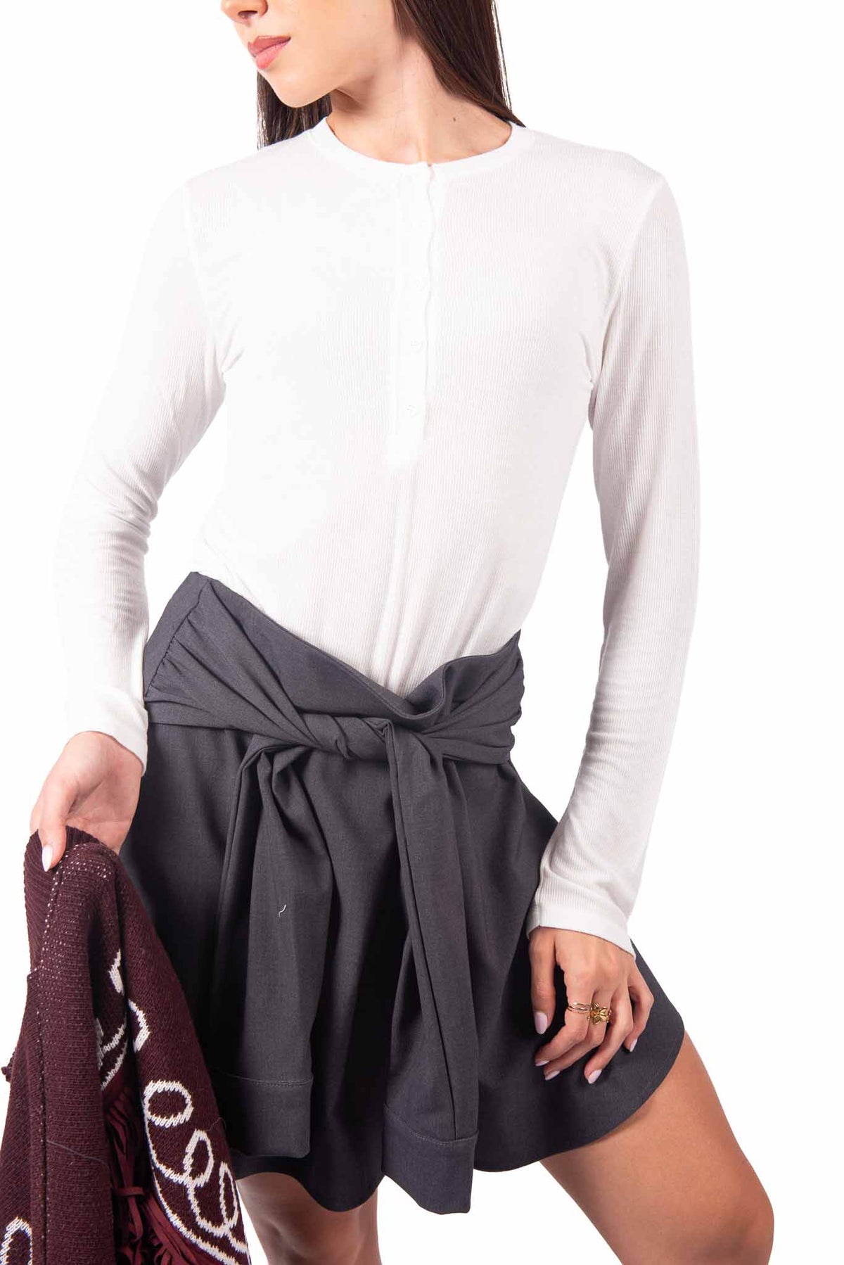 Maglia Serafino Bianca a Costine donna Tensione in - 1