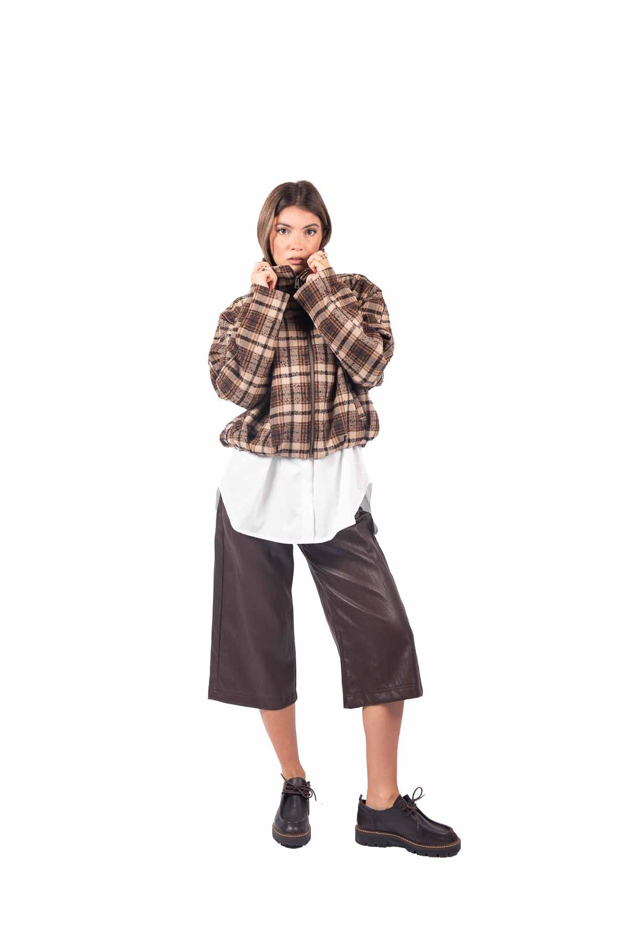 Bomber Crop a Quadri Tartan donna Tensione in - 2