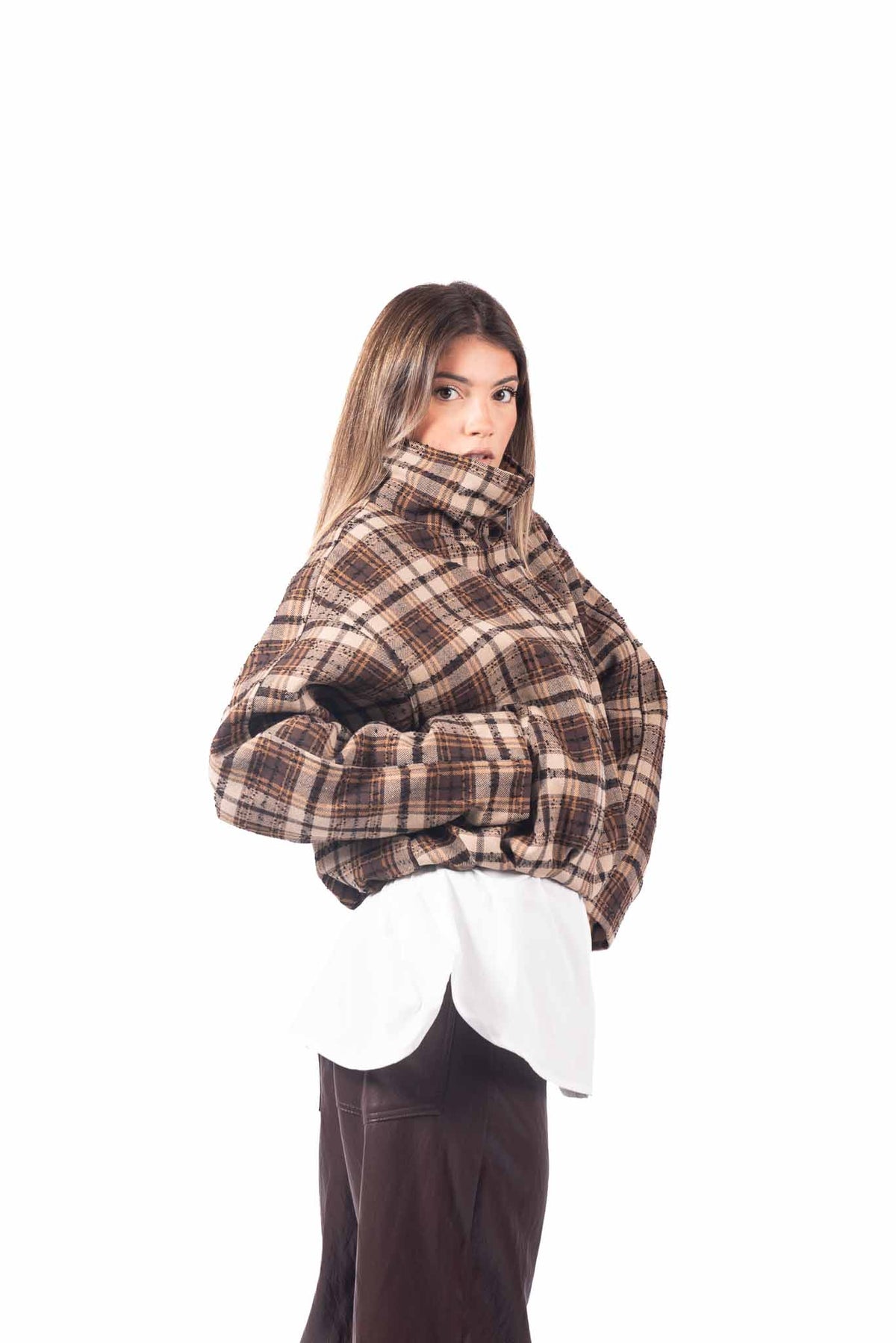 Bomber Crop a Quadri Tartan donna Tensione in - 3