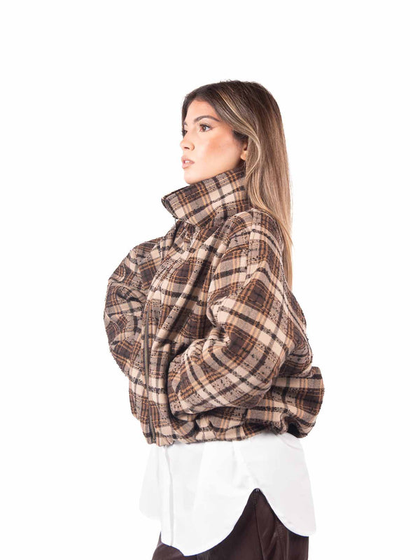 Bomber Crop a Quadri Tartan da donna Tensione in