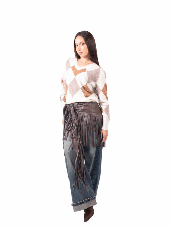 Pareo in Ecopelle Marrone con Frange da donna Tensione in