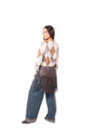 Pareo in Ecopelle Marrone con Frange donna Tensione in - 7