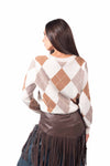 Maglia Pullover a Rombi Panna donna Tensione in - 3