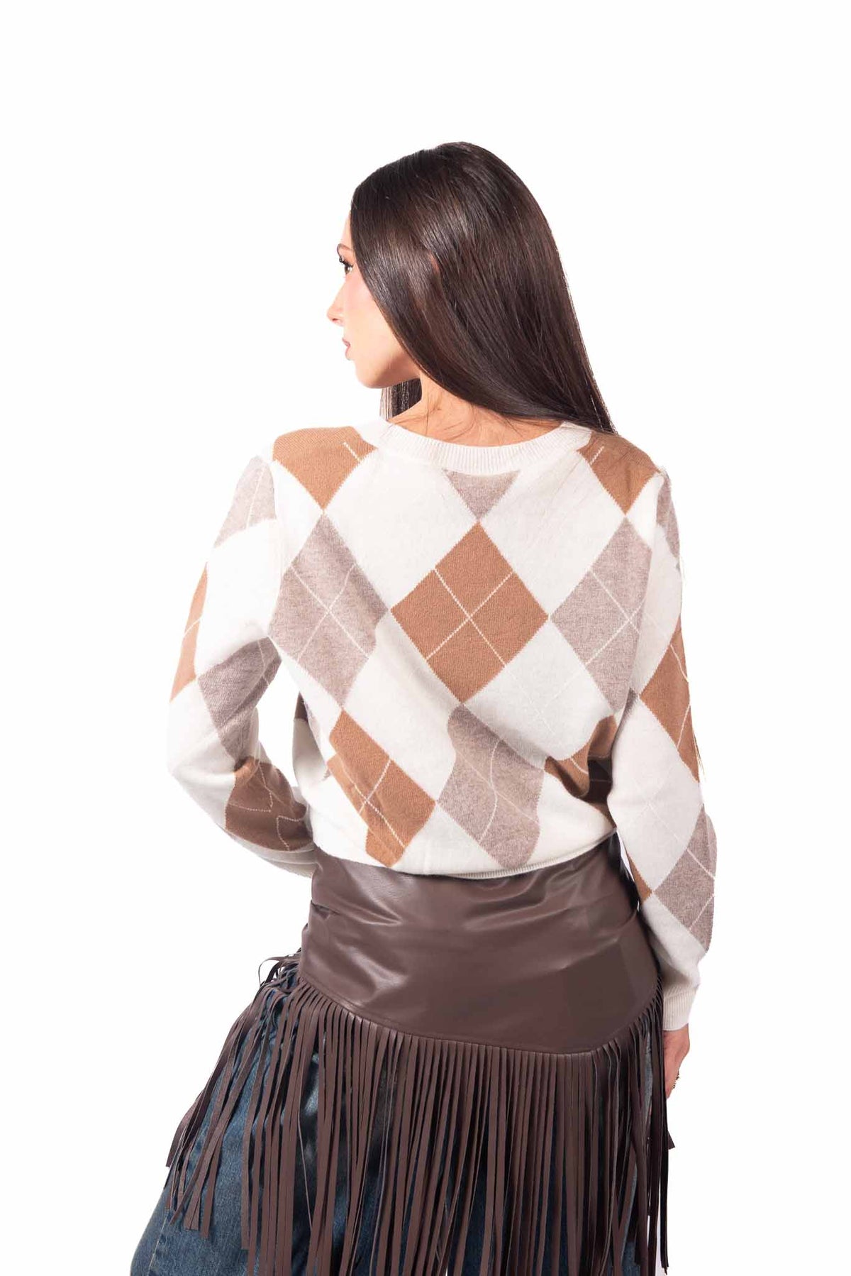 Maglia Pullover a Rombi Panna donna Tensione in - 3