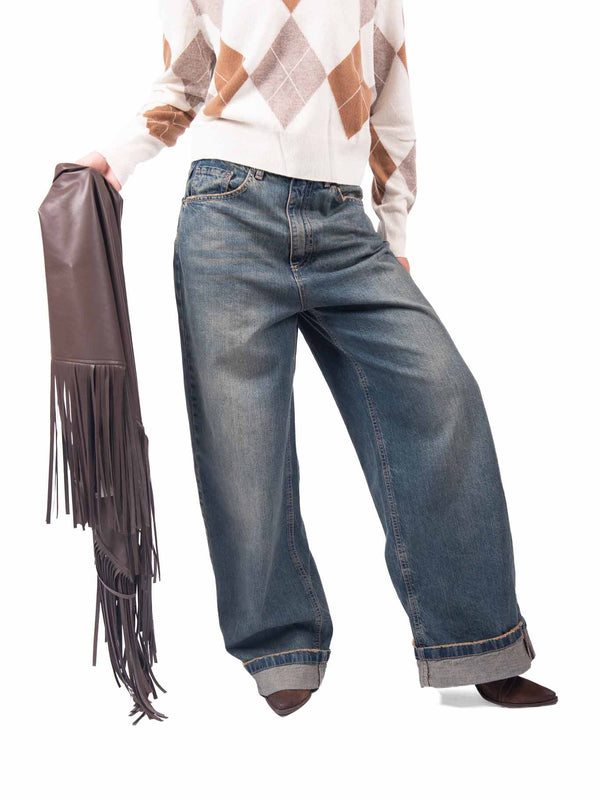 Jeans Wide Leg Vintage con Risvolto da donna Tensione in