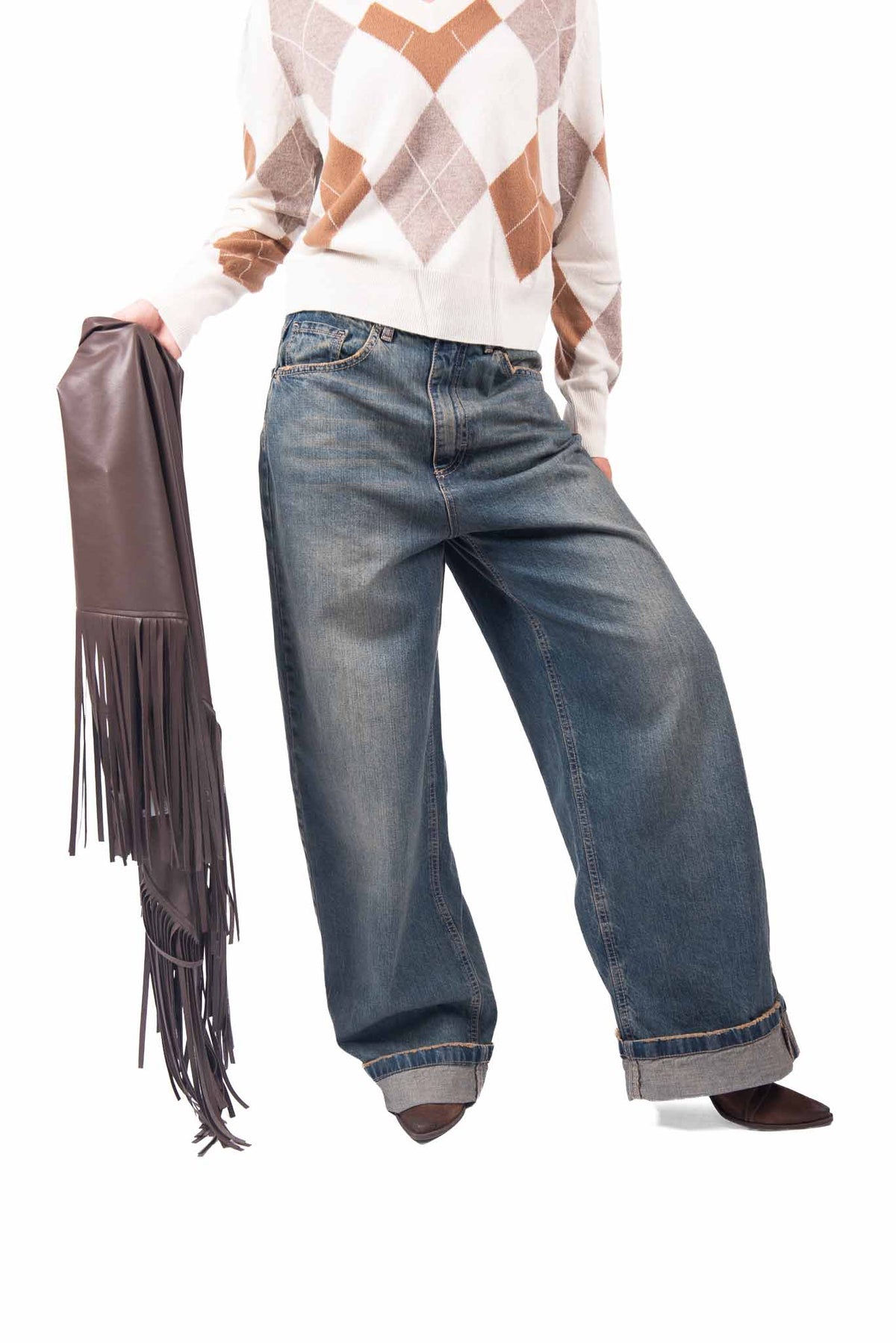 Jeans Wide Leg Vintage con Risvolto donna Tensione in - 1