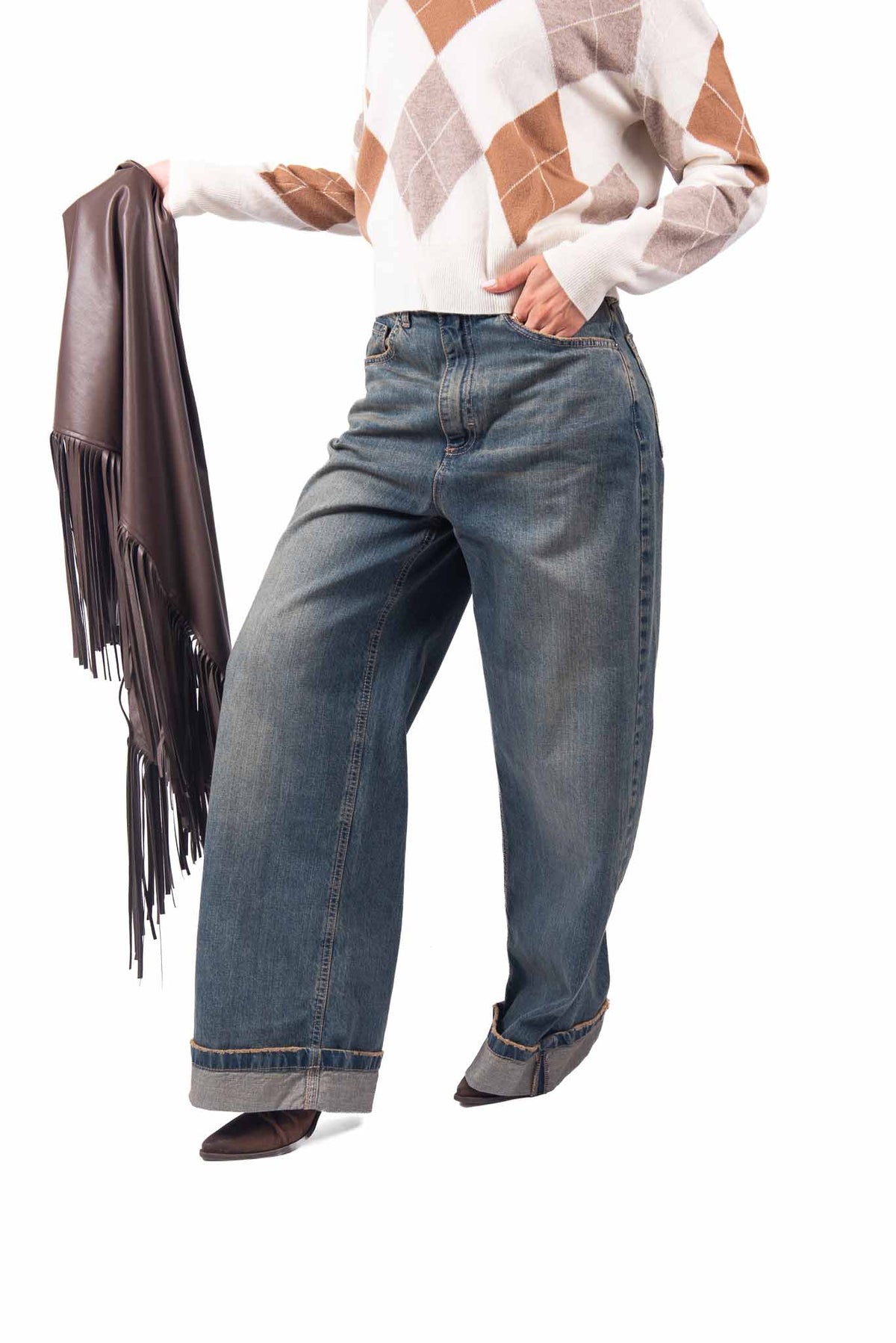 Jeans Wide Leg Vintage con Risvolto donna Tensione in - 2