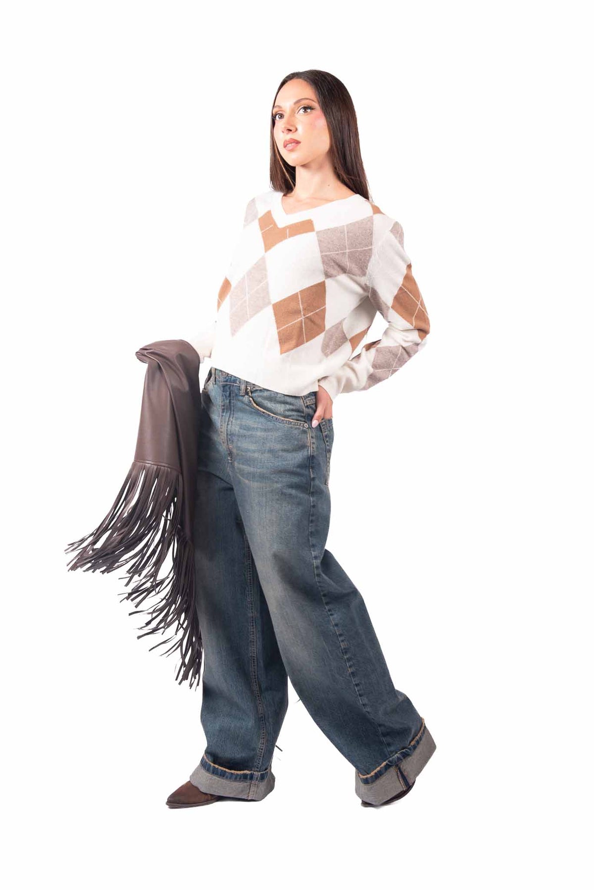 Jeans Wide Leg Vintage con Risvolto donna Tensione in - 4