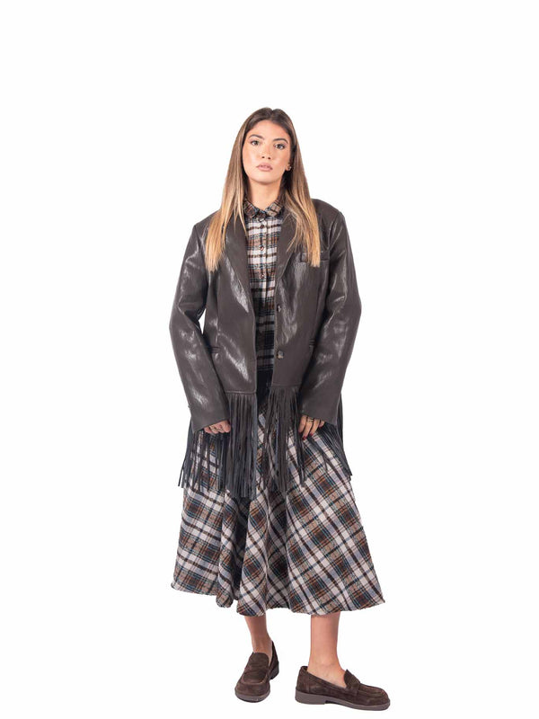 Blazer in Ecopelle Marrone con Frange da donna Tensione in