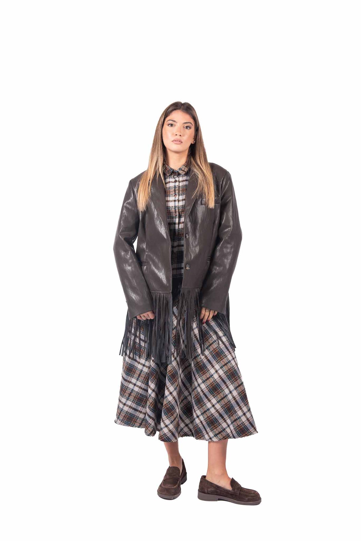 Blazer in Ecopelle Marrone con Frange donna Tensione in - 1