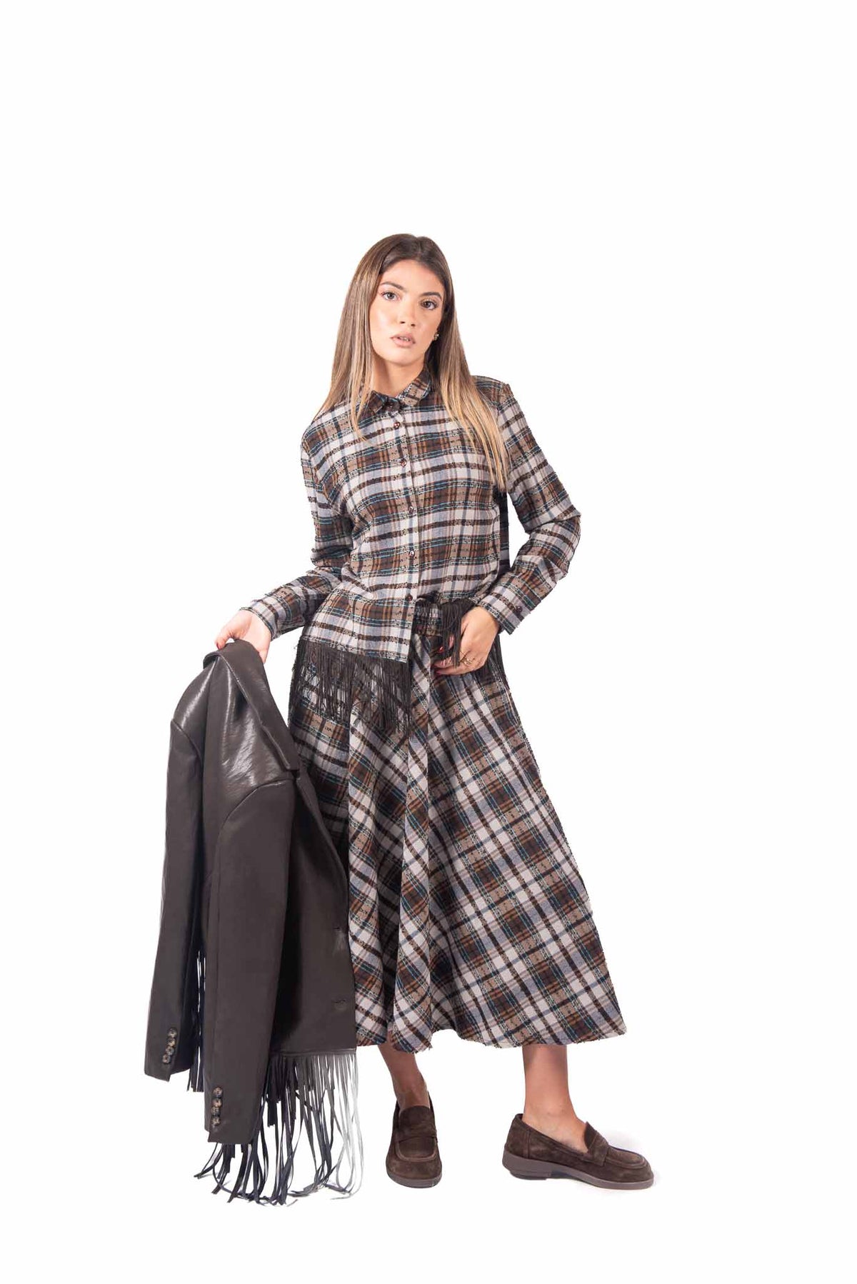 Camicia a Quadri Tartan con Frange donna Tensione in - 1
