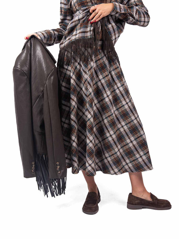 Gonna Midi a Quadri Tartan con Vita Elasticizzata da donna Tensione in