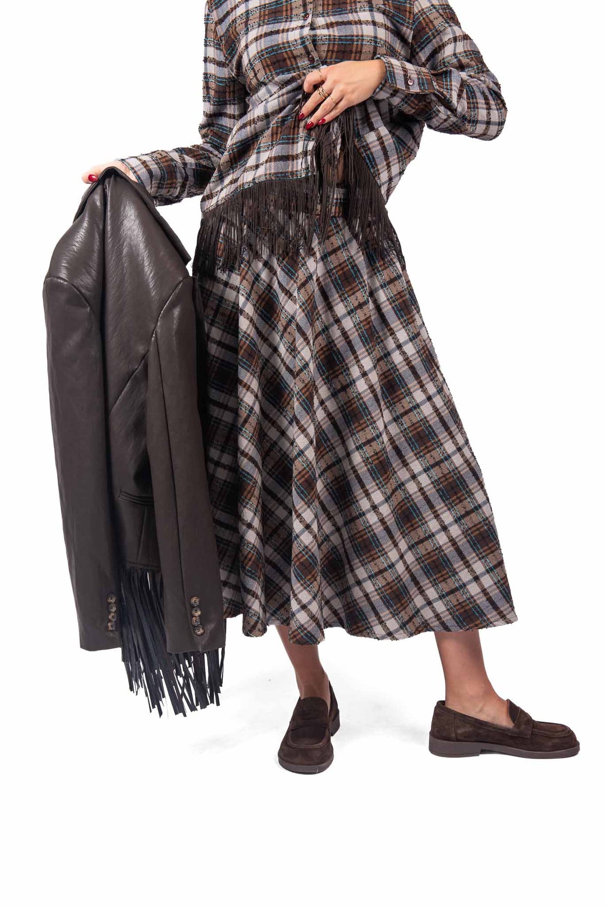 Gonna Midi a Quadri Tartan con Vita Elasticizzata donna Tensione in - 1