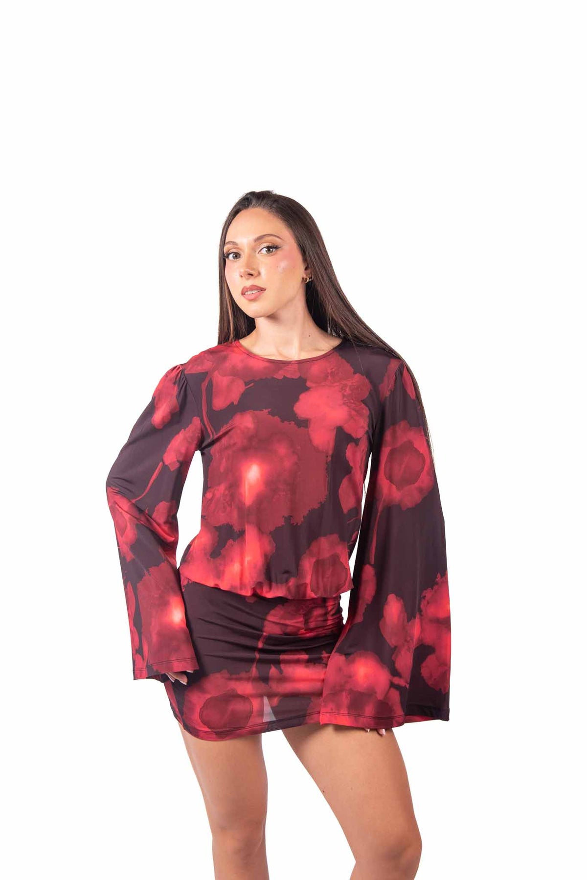 Abito Corto in Jersey con Stampa Floreale Rossa donna Tensione in - 3