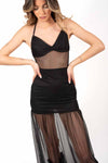 Abito Lungo con Inserti in Tulle Nero donna Miss love - 5