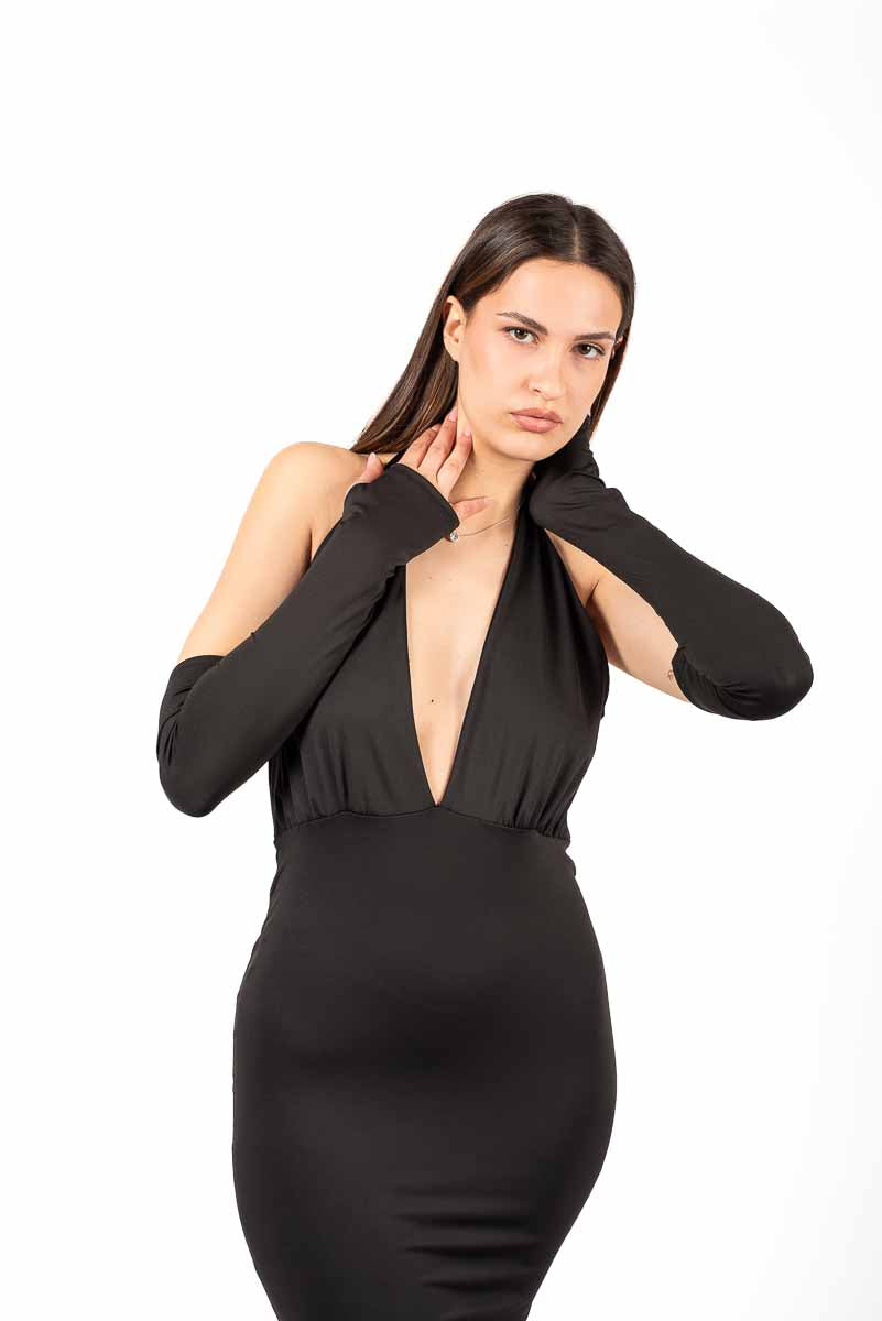 Abito Lungo Aderente Nero donna Miss love - 7