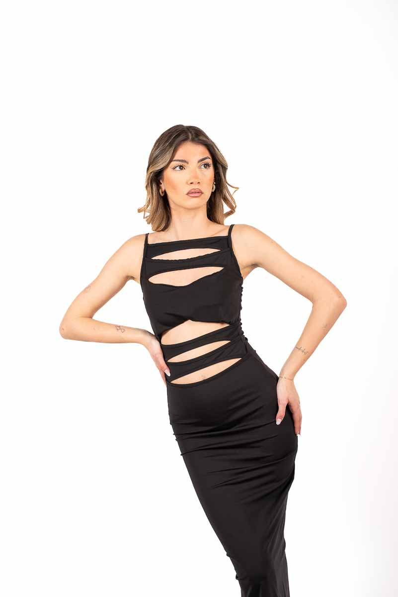 Abito Lungo Cut-out Nero donna Miss love - 7